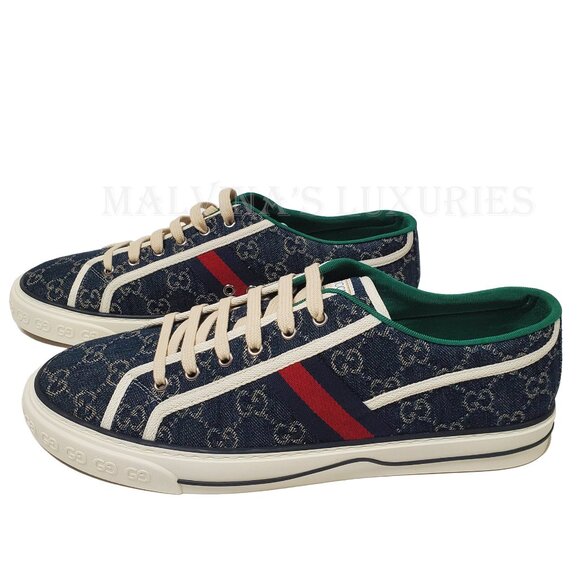 GUCCI MENS SNEAKERS TENNIS 1977 GG SUPREME BLUE DENIM SHOES sz 12.5 13 US - Picture 4 of 15